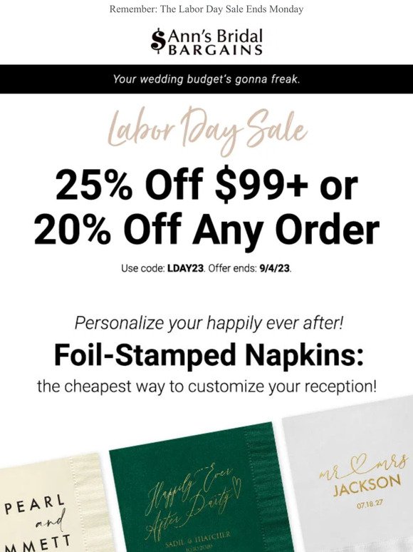 Get Reception Ready! Foil-Stamped Cocktail Napkins for a Steal!