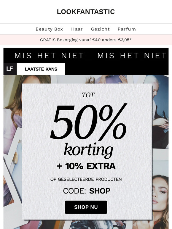 Tot 50% + 10% extra korting