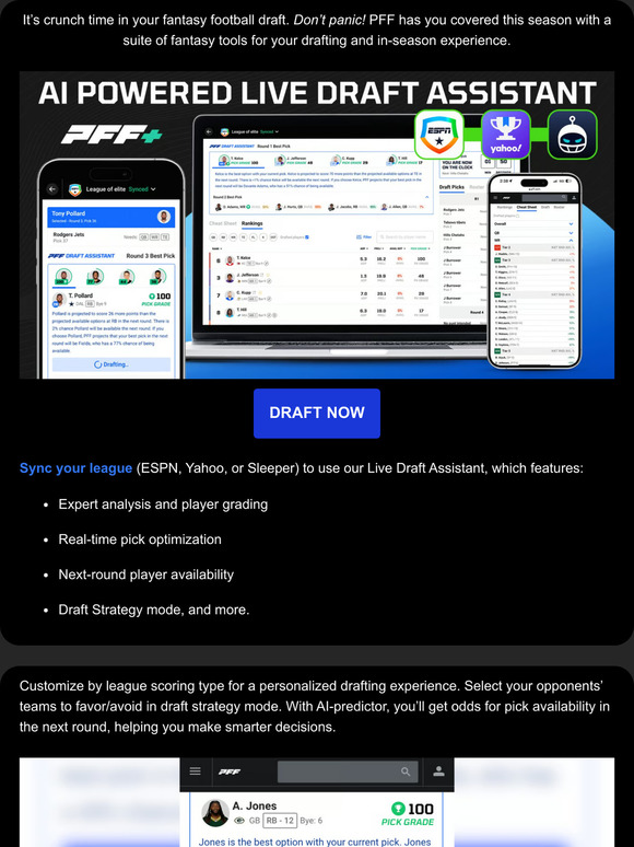 Last-Minute Fantasy Cheat Sheet & Live Draft Assistant - Pro