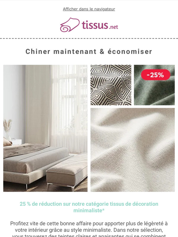 ⏰ Jusqu'à demain seulement : -25 % sur les tissus déco minimalistes