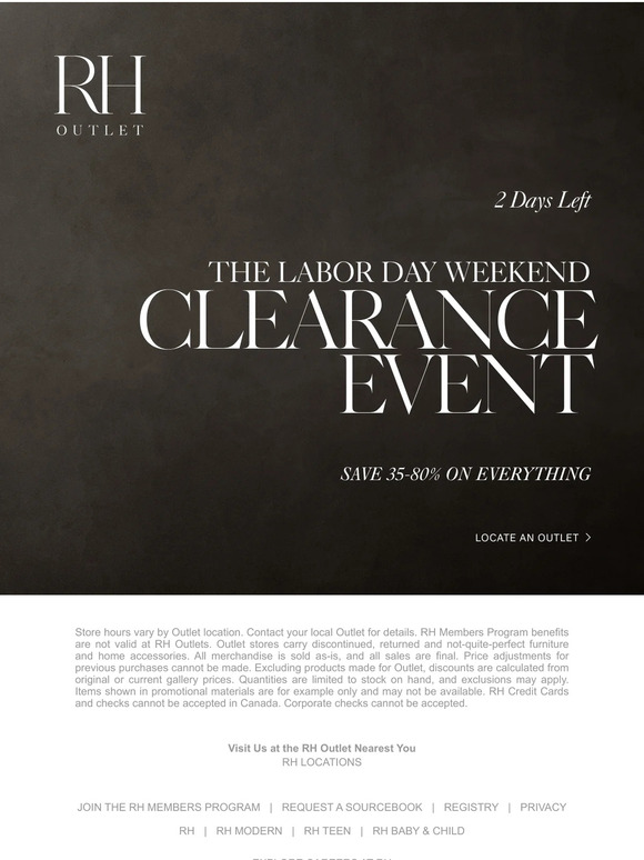 Restoration Hardware Ends Tomorrow. The Labor Day Weekend Clearance