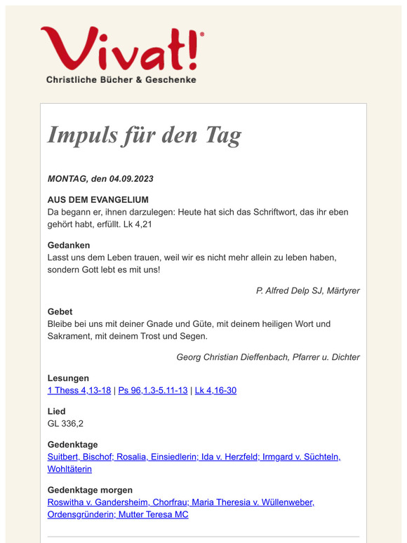 Impuls für MONTAG, den 04.09.2023 - von Vivat!