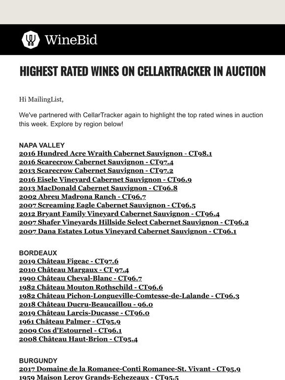 Top CellarTracker Rated Wines in Auction