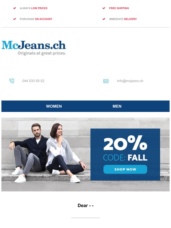 🍂 20% discount for fall outfit at McJeans.ch – free shipping