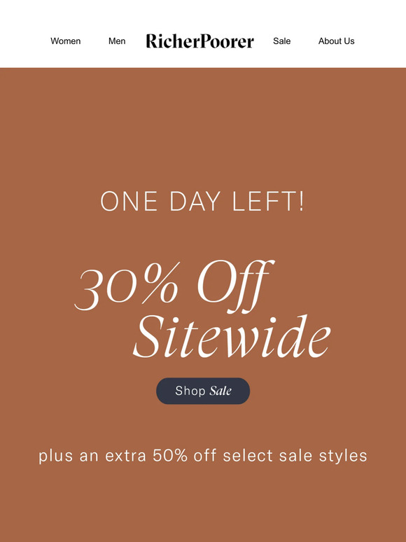 One day left: 30% off Sitewide....
