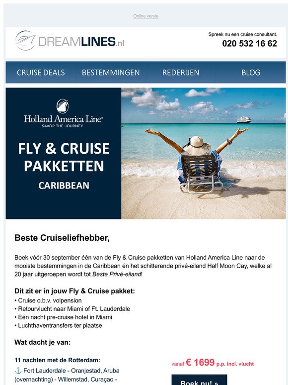 ⭐ Fly & Cruise pakketten naar de Caribbean & 2024 cruises vanuit NL
