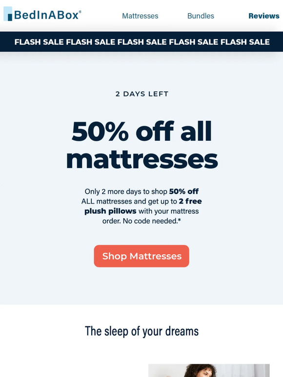 Labor Day Flash Sale: 50% off mattresses!
