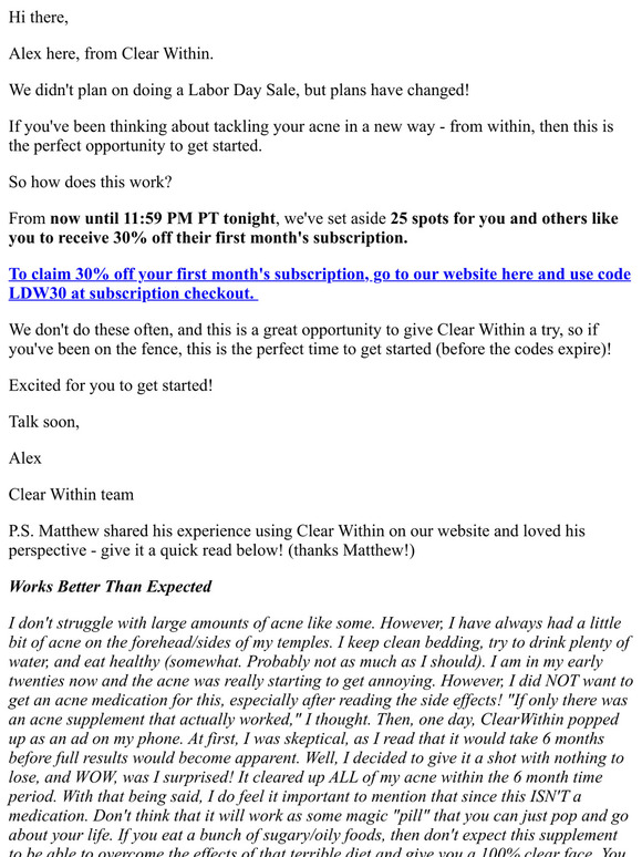 🚨 FLASH SALE: Claim 30% OFF Clear Within 🚨