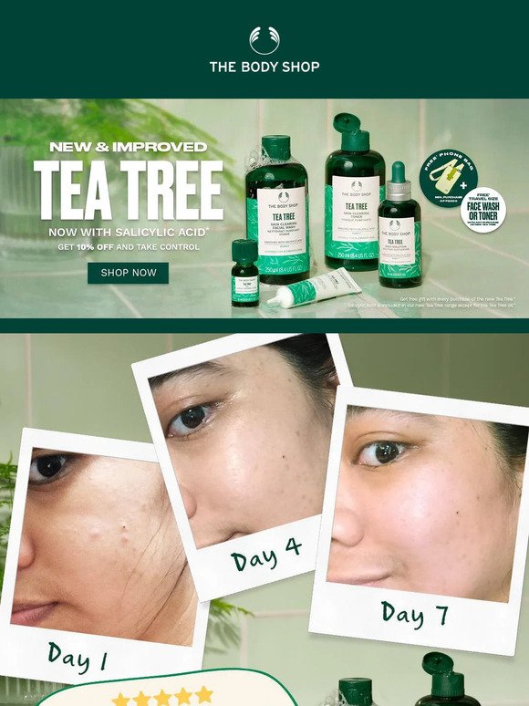 SHOP NOW & GET A FREE GIFT with every purchase of the NEW TEA TREE* 🤑💚