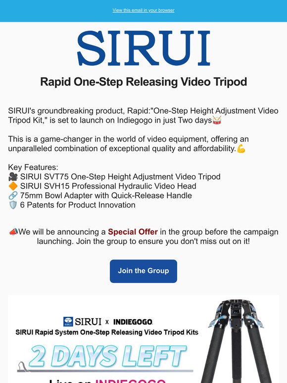 Join Sirui Group to Get An Exclusive Offer for SIRUI Rapid Video Tripod!