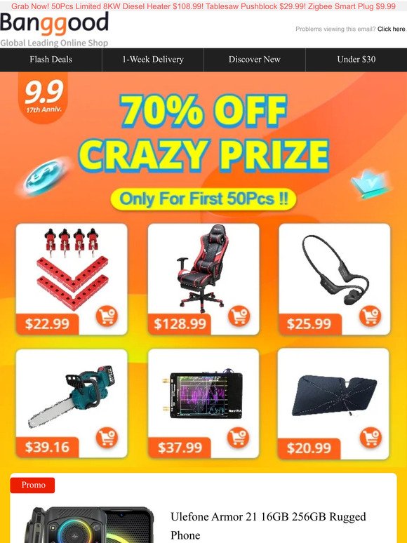 [17th Anniversary Sale Start Now!] Limited to 50pcs lowest price of the year! RGB Light Rugged Phone $238.99! 48V 20Ah 1000w Scooter $779.99!
