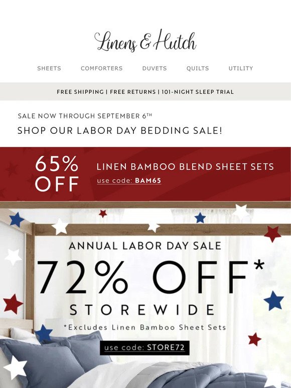🇺🇲 Labor Day Sale: 72% Off Storewide + 65% Off Linen Bamboo Blend Sheet Sets