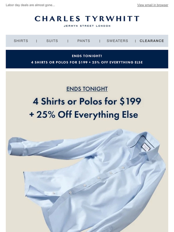 Final Day! 4 Shirts for $199 + 25% Off Everything