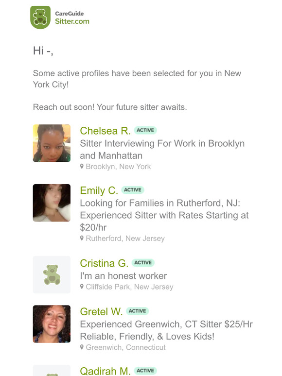 —, 5 new sitters have been selected for you in New York City