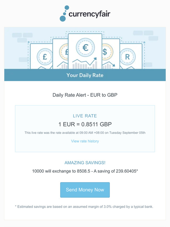 Your daily EUR - GBP rate alert