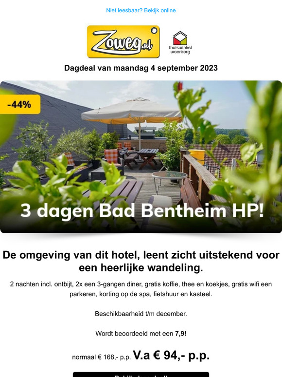 3 dagen Bad Bentheim HP v.a 94,- p.p.
