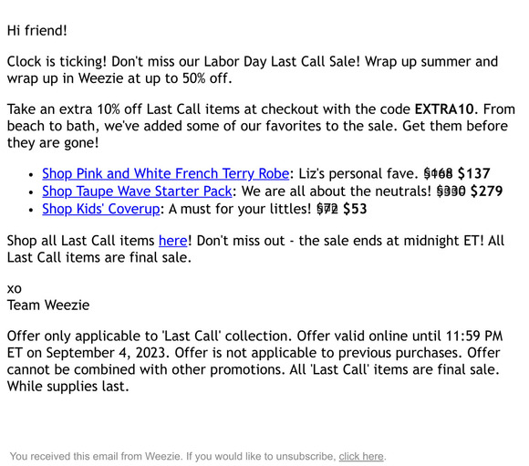 Don't forget up to 50% off Weezie ✨