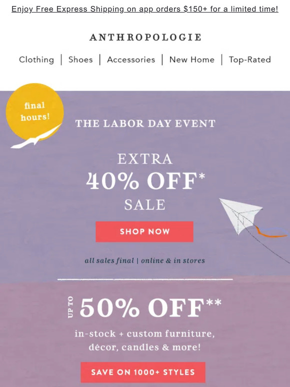 FINAL HOURS for extra 40% off sale...