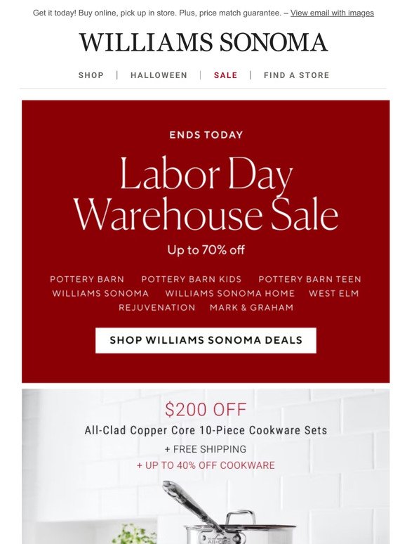 Labor Day Warehouse Sale ends tonight - don't miss out!