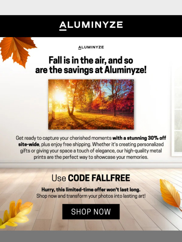 Fall Into Savings: 30% Off + Free Shipping on Metal Prints!