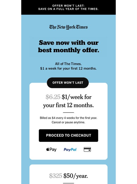 Offer won’t last: $1 a week for one year.