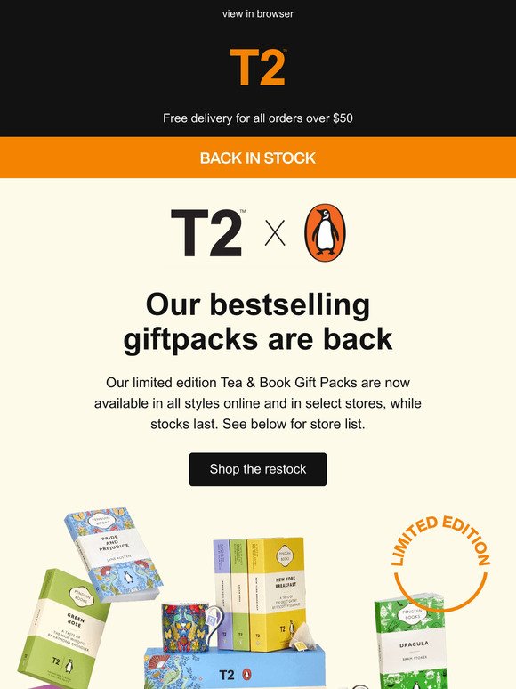 Back in stock: T2 x Penguin Books Gift Packs!