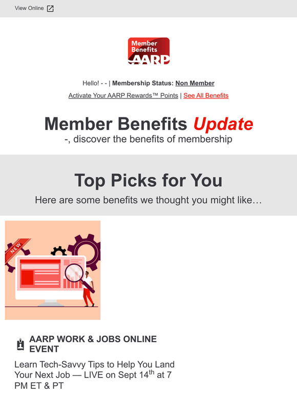 AARP - Desktop/Mobile - US: Your Member Benefits Update | Milled