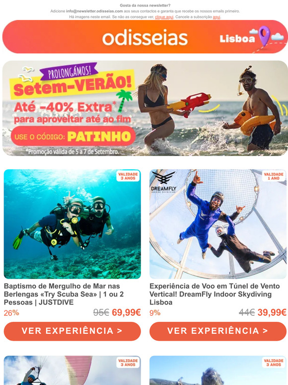 Mergulho Berlengas, Voo Túnel Vento, Parapente...100% ADRENALINA!