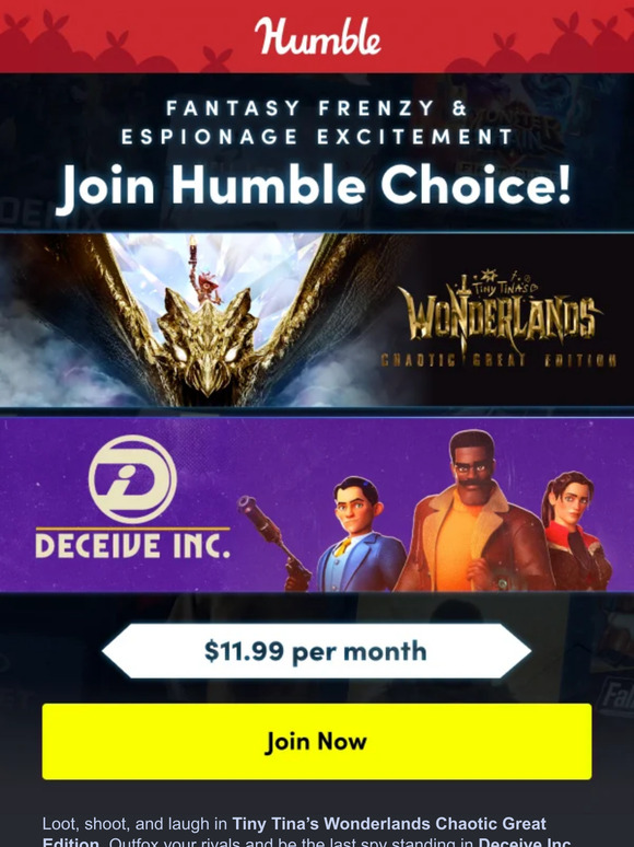 Humble Choice September 2023 includes Tiny Tina's Wonderlands, Deceive  Inc., and more