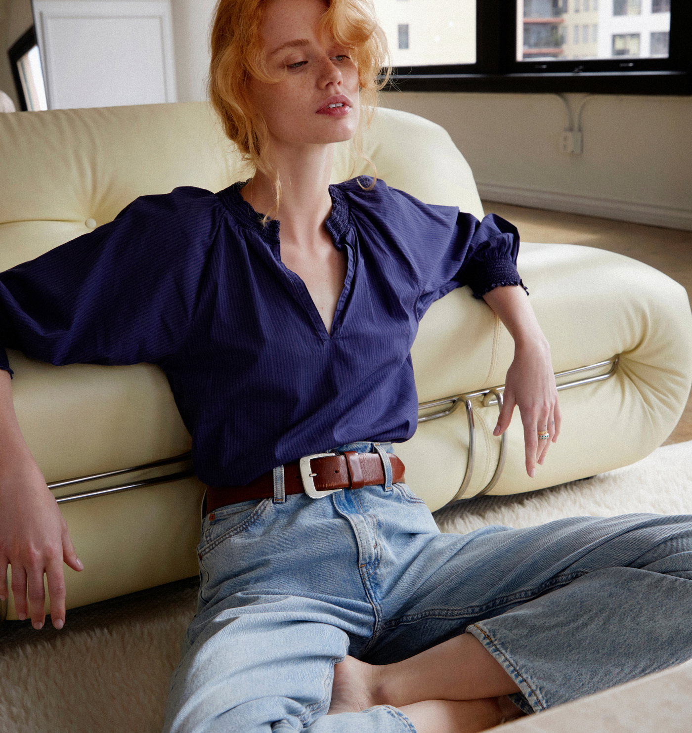 Estelle Peasant Blouse - Shadow Stripe | NATION LTD