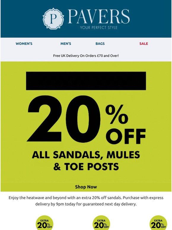 QUICK! 20% off ALL Sandals!