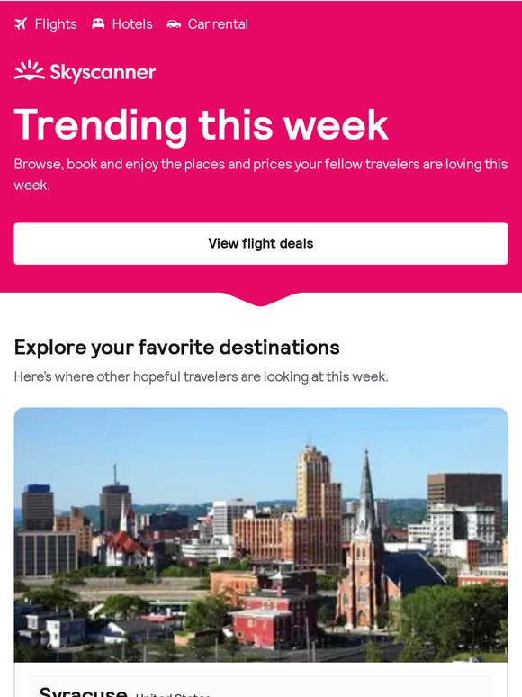 Trending now: Syracuse from $87 ✈️