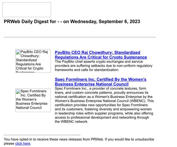PRWeb Daily Digest for — — on Wednesday, September 6, 2023