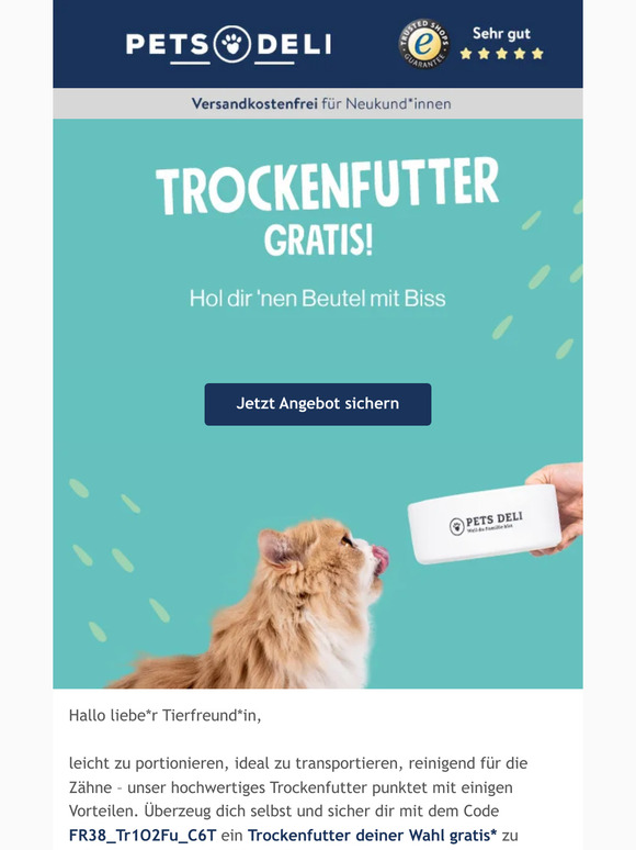 Gratis Trockenfutter zu deiner 1. Bestellung!