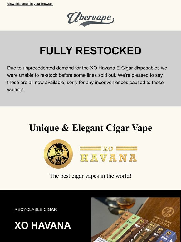 Restocked: XO Havana Cigar Disposables