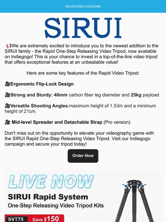 Launching Now! 🔥 Exciting SIRUI Rapid Video Tripod on Indiegogo!