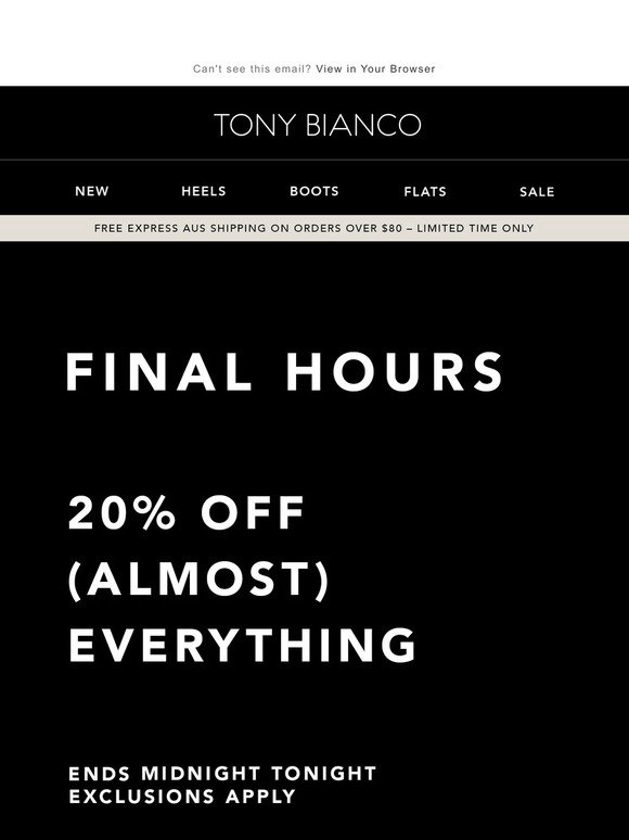 YOUR LAST CHANCE: 20% OFF ENDS TONIGHT