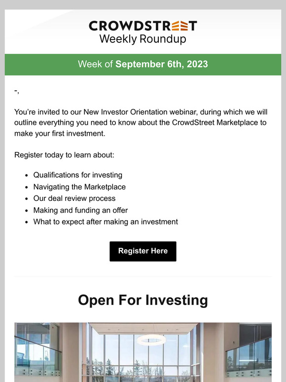 Orientation Webinar for New Investors | Weekly Deal Roundup