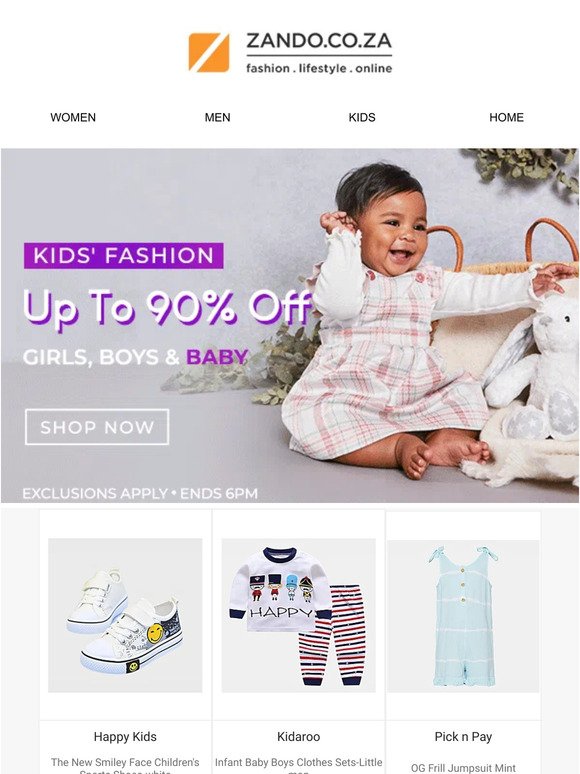 🤸 Save Up to 90% on Kids' Fashion until 6pm ⚡