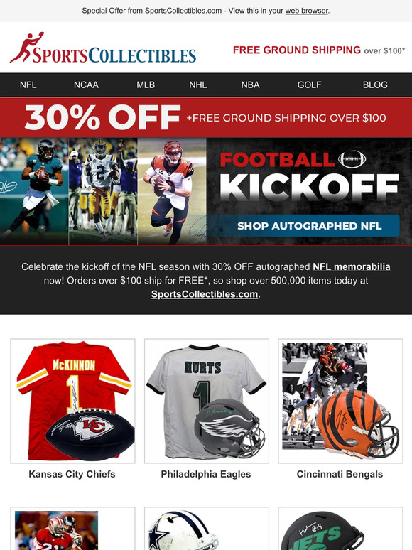 Celebrate the NFL season kickoff with 30% OFF autographed NFL memorabilia now!