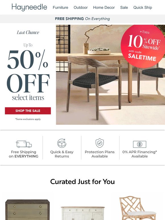 Ends tonight (up to 50% off furniture)