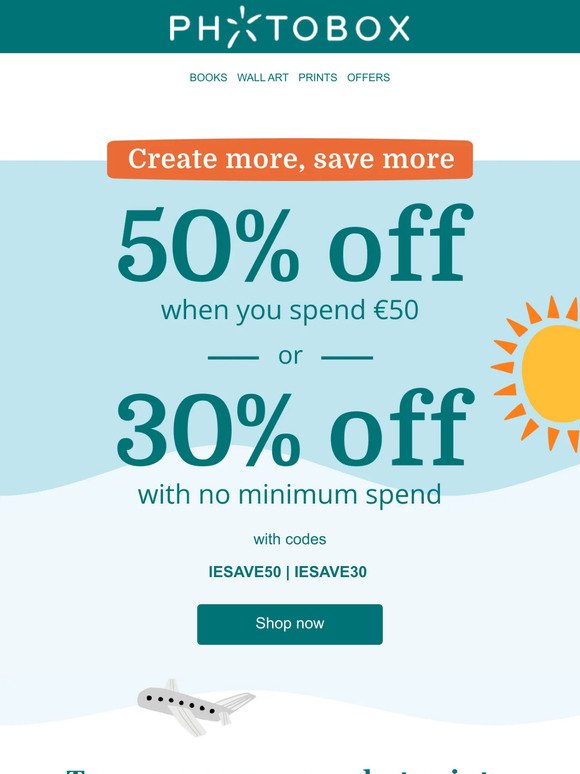 Save 50% off when you spend €50 🎉