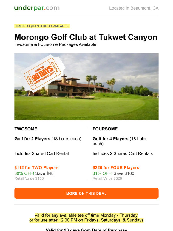 Back On UnderPar! Morongo Golf Club at Tukwet Canyon: Twosome & Foursome Packages on Sale (Save Over 30%)