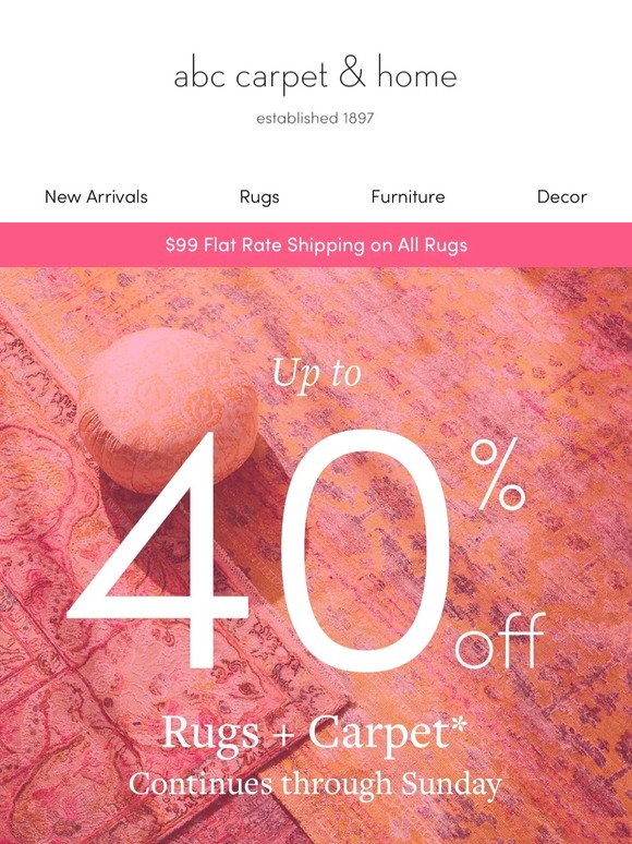 Up To 40% Off Rugs + Carpet Continues
