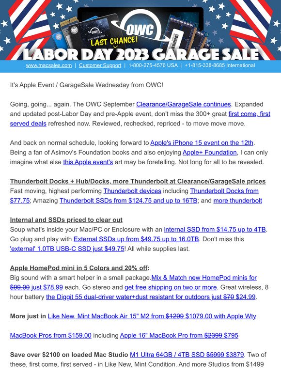 🚀   OWC September GarageSale/Clearance 'Time Again' ⏰ - but going fast!
