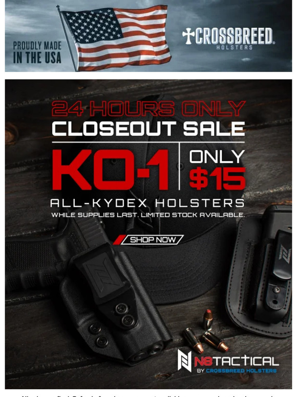 💥Kydex holsters only $15💥 Glock, Sig Sauer, Hellcat, Taurus, Ruger, and more! 24 hours or while supplies last.