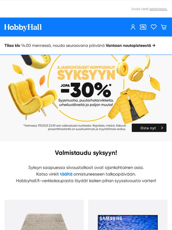 Valmistaudu syksyyn! Tuotteita jopa -30%*