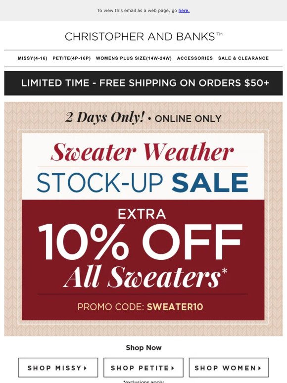Extra 10% Off Ends Today