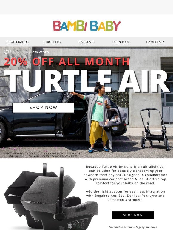 🐢 20% OFF Bugaboo Turtle Air All Month!