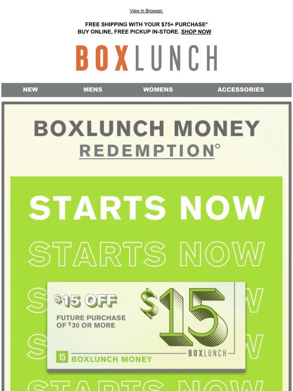 BoxLunch Money Redemption Starts Now!